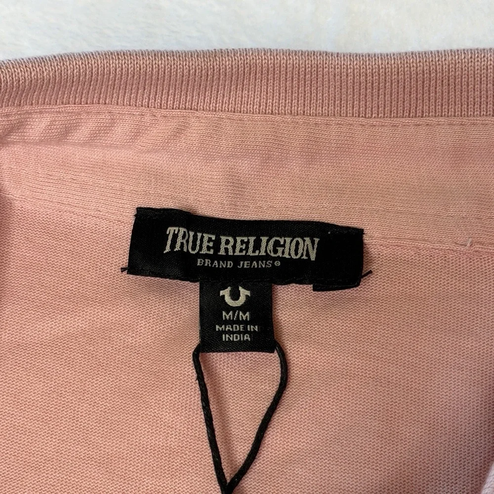 True Religion Pink Logo Tape Polo Shirt Mens Medium‎ NWT Streetwear Y2K Skater